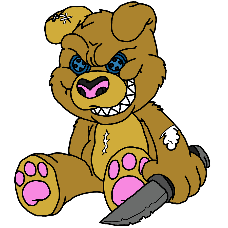 Teddy bear illustration holding a knife